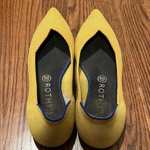 Rothy's Mustard Yellow Flats with Blue Trim
